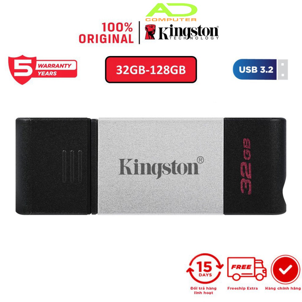 USB-C 3.2 Kingston DataTraveler DT80 32Gb type C tương thích sử dụng cho máy tính xách tay, máy tính bảng và điện thoại