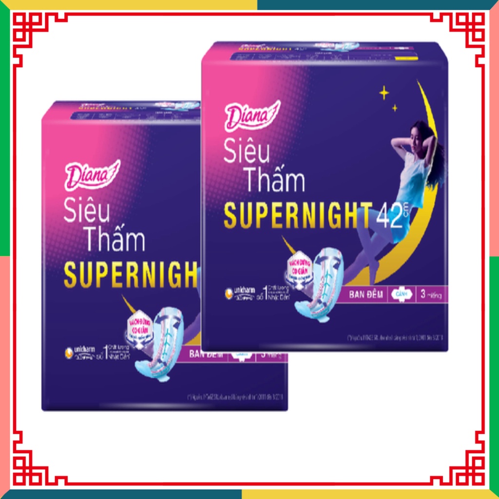 Bộ 2 gói băng dọn dẹp Diana siêu thấm Supernight 42cm 3 miếng/gói ( Đại lý Ngọc Toản)