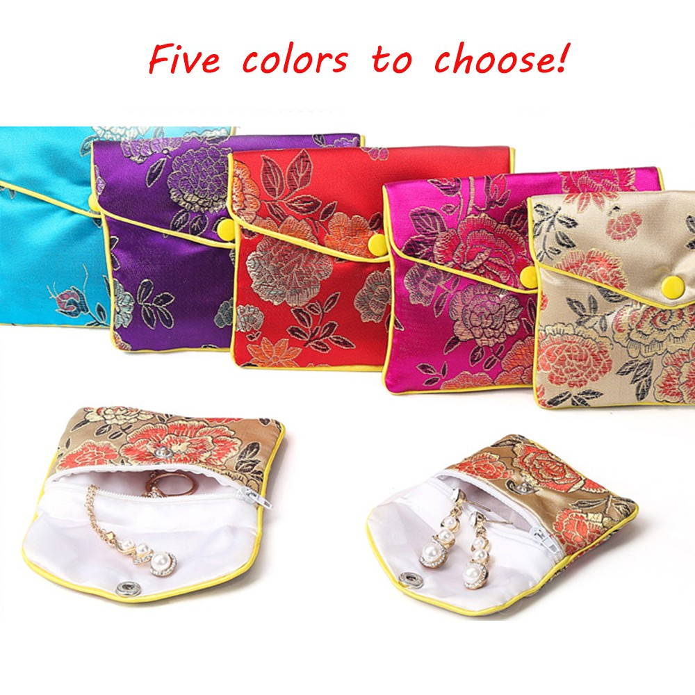 PATRICIA Purse Handbags Gifts Jewelery Storage Jewelery Bag Brocade Necklace Bracelace Silk Embroidery Floral Snap Wallet/Multicolor