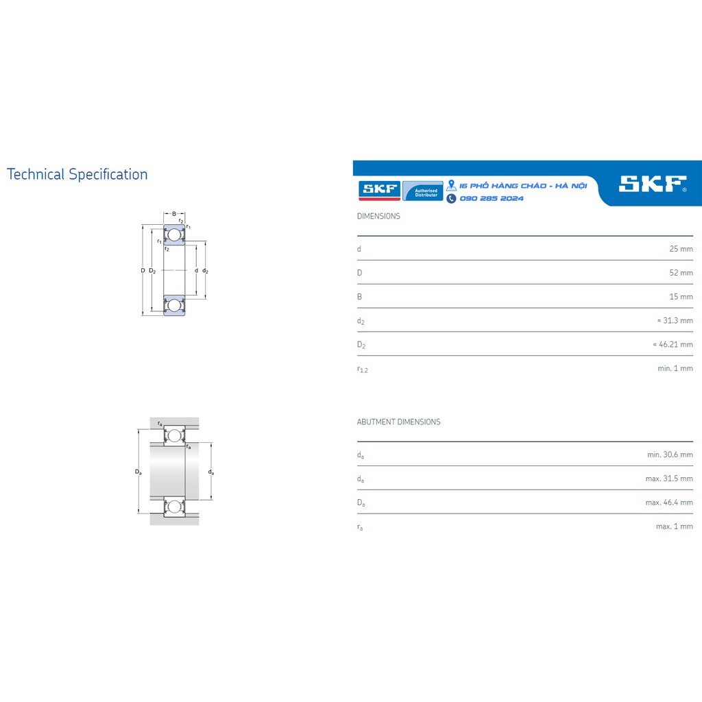 VÒNG BI SKF 6205-2RSH/C3 chính hãng
