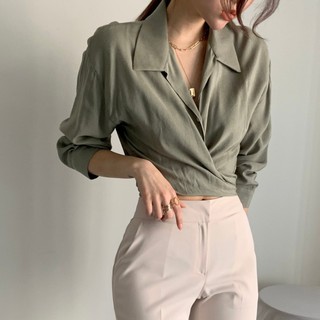 Áo croptop sơ mi nữ dài tay áo kiểu thắt nơ sau lưng 2959