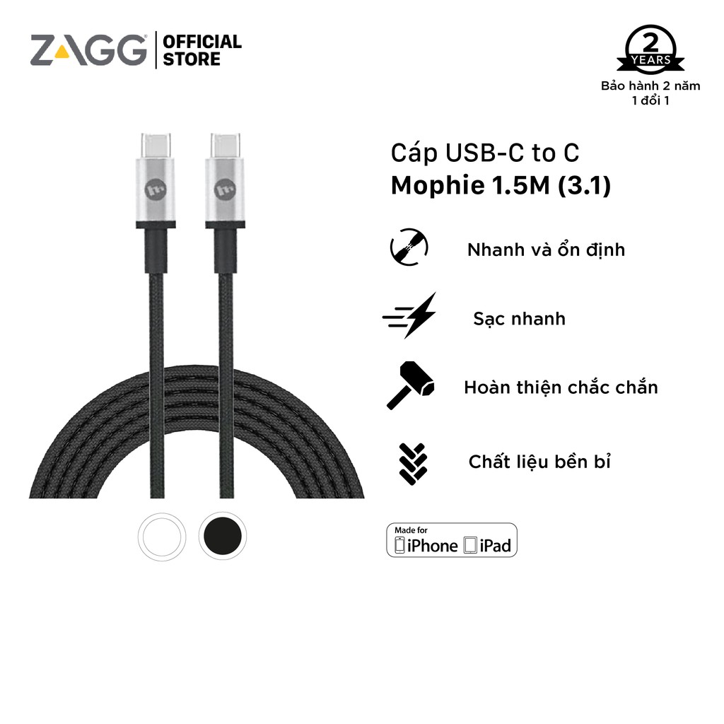 Cáp USB-C To USB-C (3.1) Mophie 1.5M