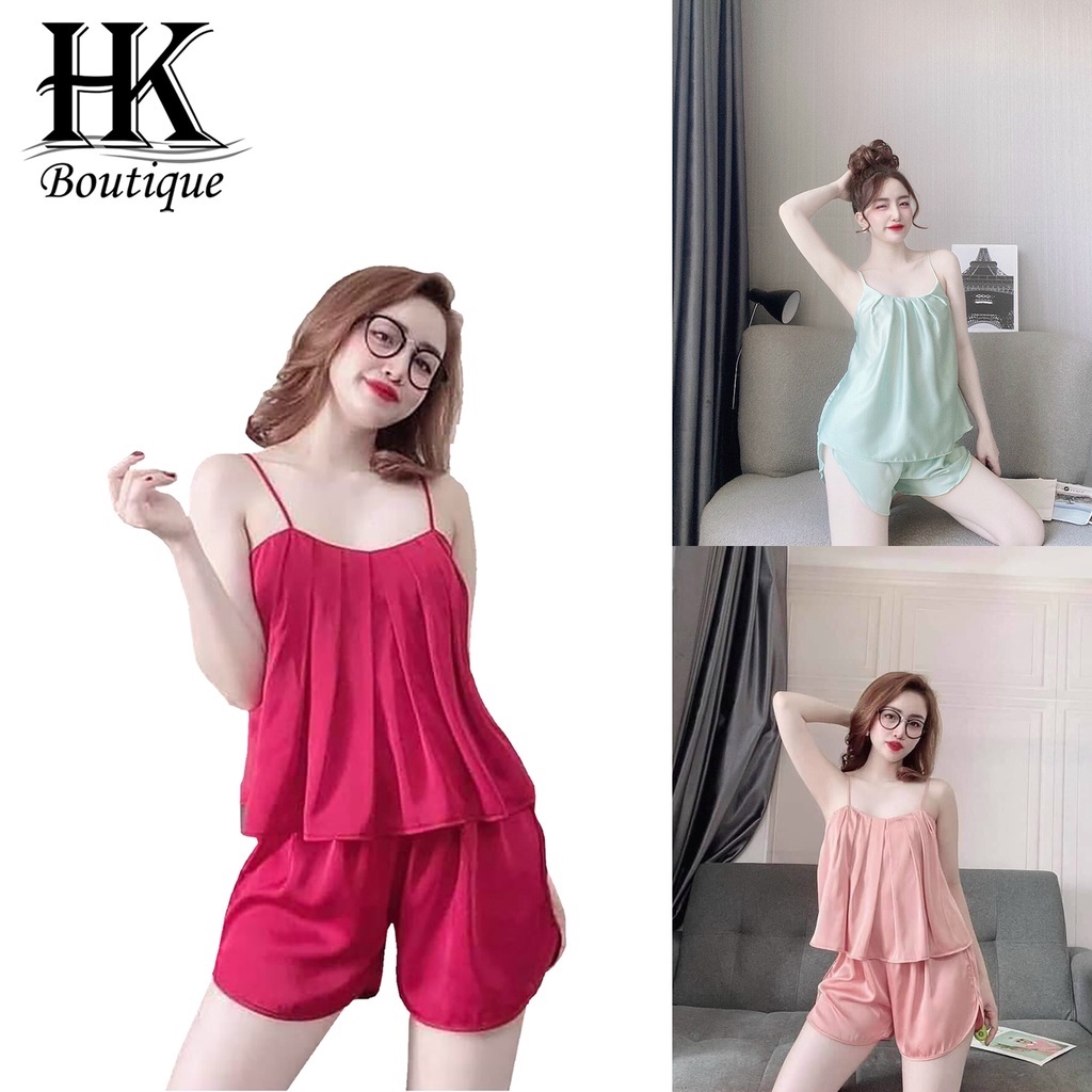 Đồ ngủ 2 dây sexy gợi cảm vải lụa satin cao cấp size 55kg (quần đùi) ! ^