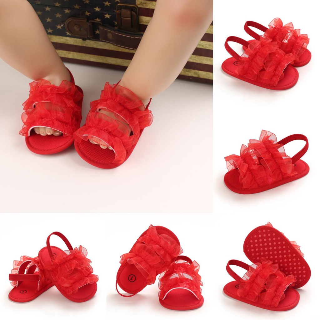 Giày Vải Đế Mềm Chống Trượt Màu Đỏ Thời Trang Dành Cho Bé Gái