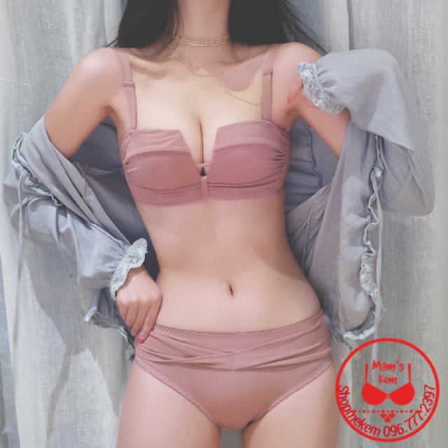 Bộ Đồ Lót Nữ Cúc Ngang Không Gọng Đệm Dày Nâng Ngực Chống Xệ Khe Hình Chữ V Siêu Sexy _ DB6 - S1 | WebRaoVat - webraovat.net.vn