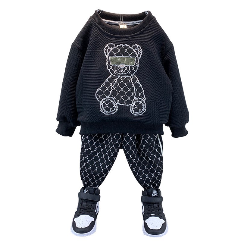 Bộ thu đông bé trai, bộ áo xốp hàn quần umi gấu đeo kính cực chất cho bé