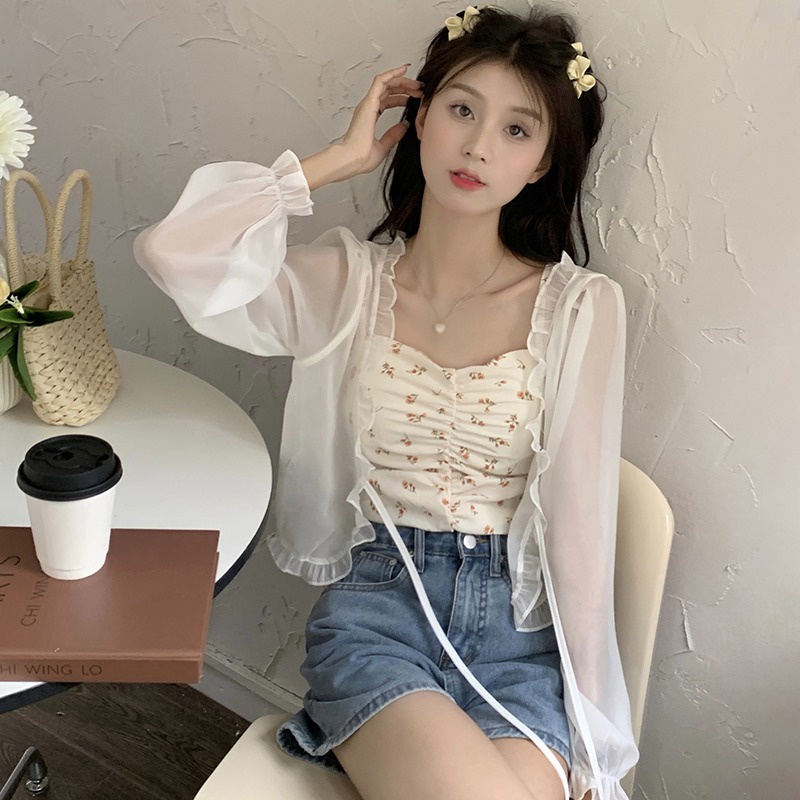 Áo Khoác Cardigan Tay Dài Cổ Chữ V Phối Nơ