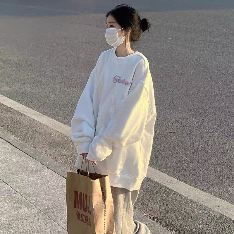 Áo sweater SELVZE tay dài dáng rộng phong cách Mỹ cổ điển thời trang cao cấp