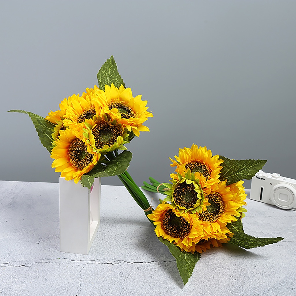 1 Nhánh 7 Đầu Hoa Hướng Dương Nhân Tạo Bằng Nhựa Dùng Trang Trí Bàn