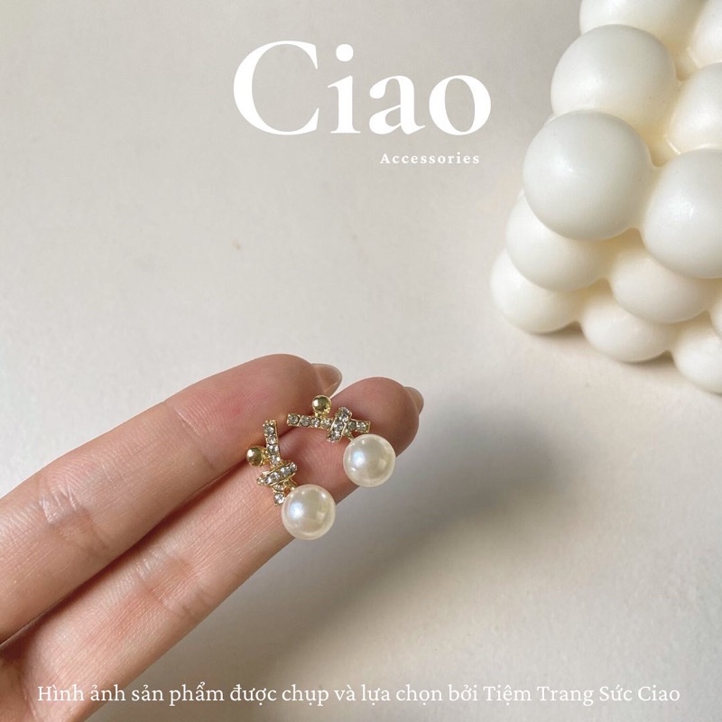 [HOẢ TỐC 1H] Khuyên tai/ Bông tai mạ bạc S925 thiết kế charm hạt trai tinh tế Glenda Ciao