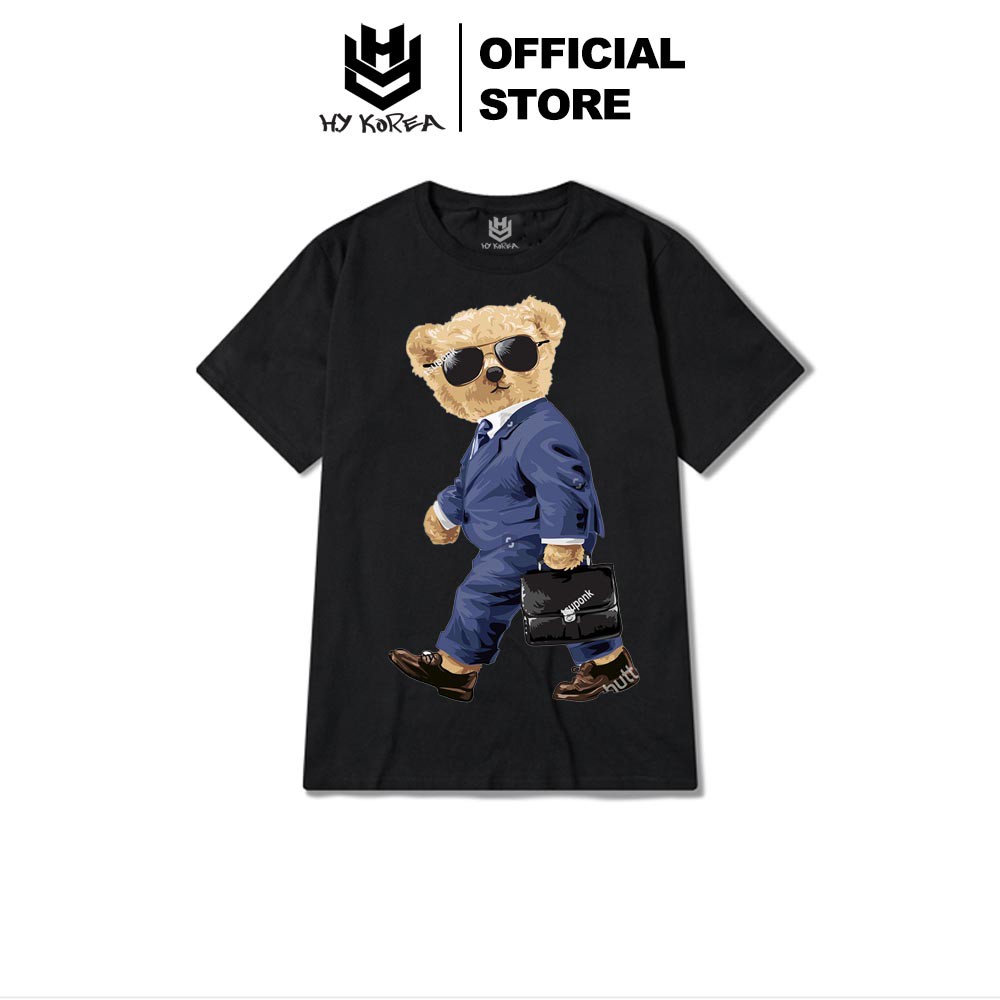 Áo Thun Tay Lỡ Cotton 100% HY KOREA In Hình Gấu Chủ Tịch 198