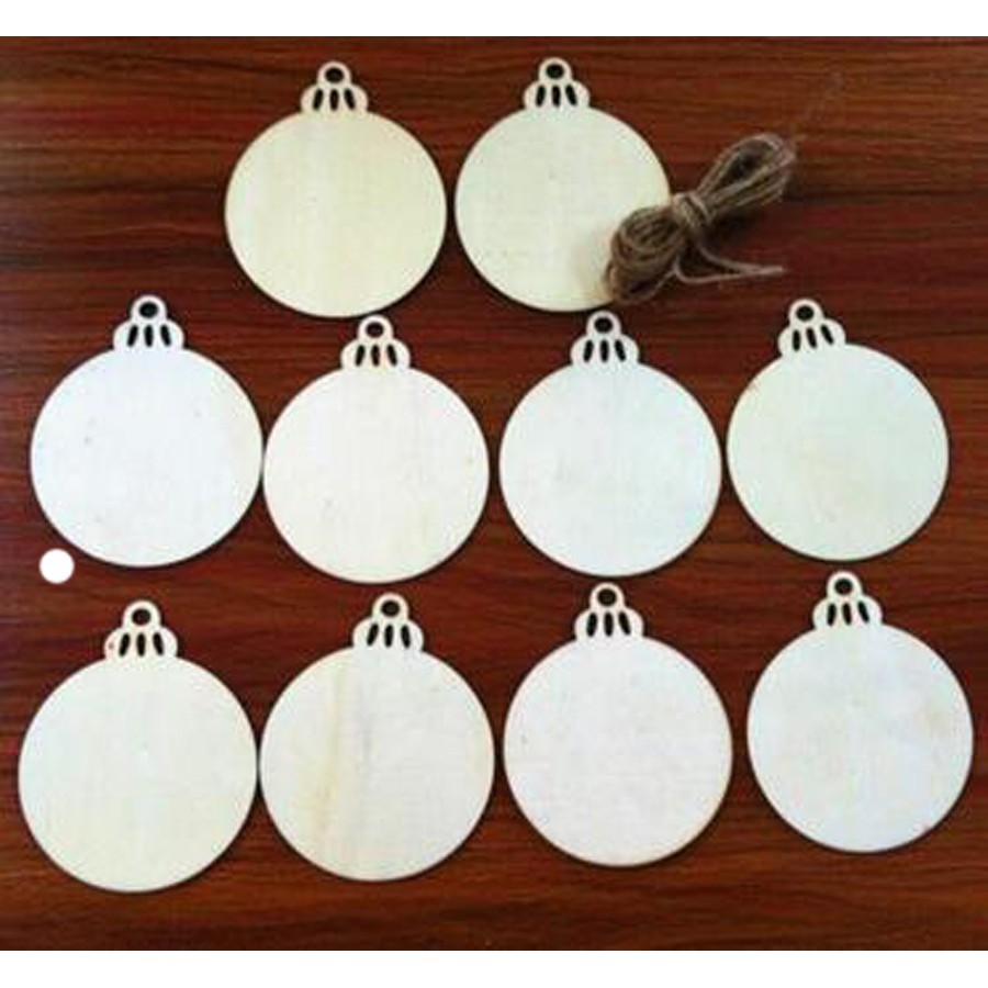 Bộ 10 miếng gỗ tròn có dây treo dùng trang trí cây thông giáng sinh