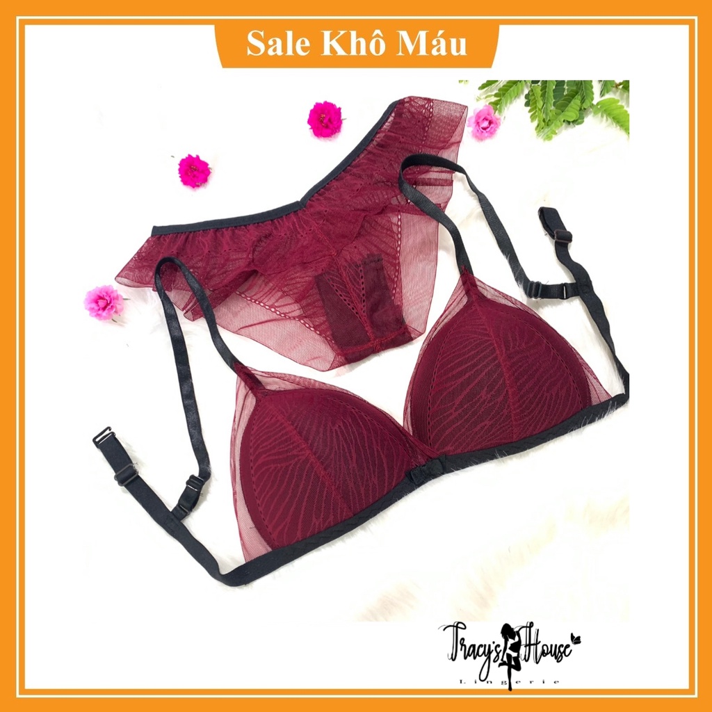 Set Bra - Bralette voan sexy không gọng, mút mỏng - Màu đỏ đô - NY31