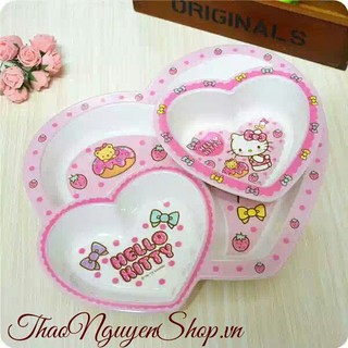 Khay ăn kitty cho bé / Đĩa ăn dặm cho bé hình trái tim-T3B3