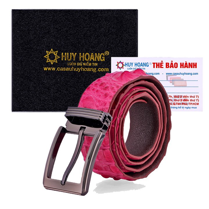 Thắt lưng nam da cá sấu Huy Hoàng nguyên con bản lớn đầu kim màu hồng-HW4788