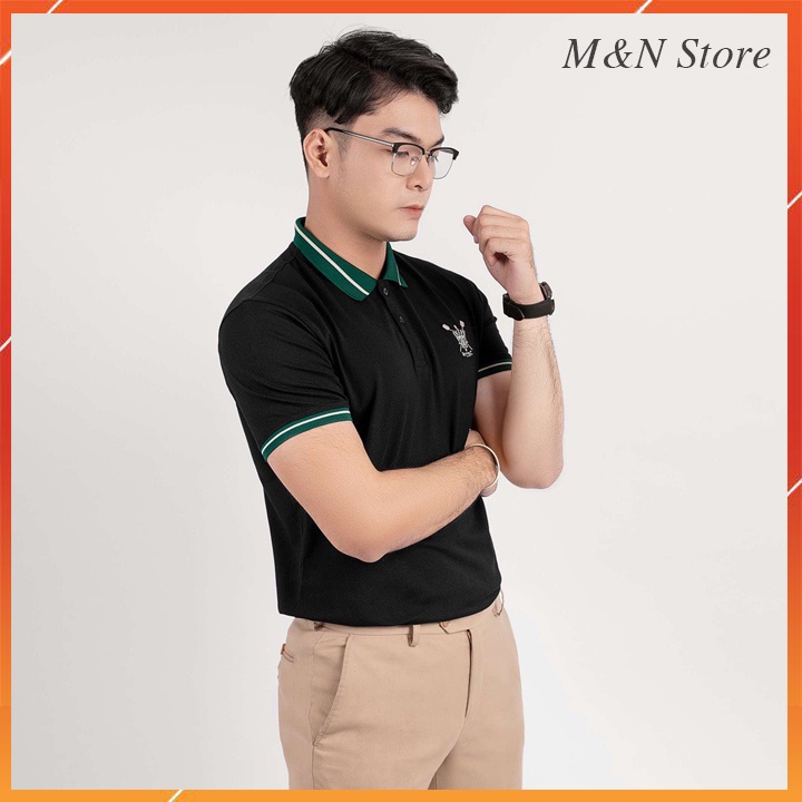 Áo polo nam tay ngắn cổ bẻ phối xanh vải cotton cá sấu thoáng mát