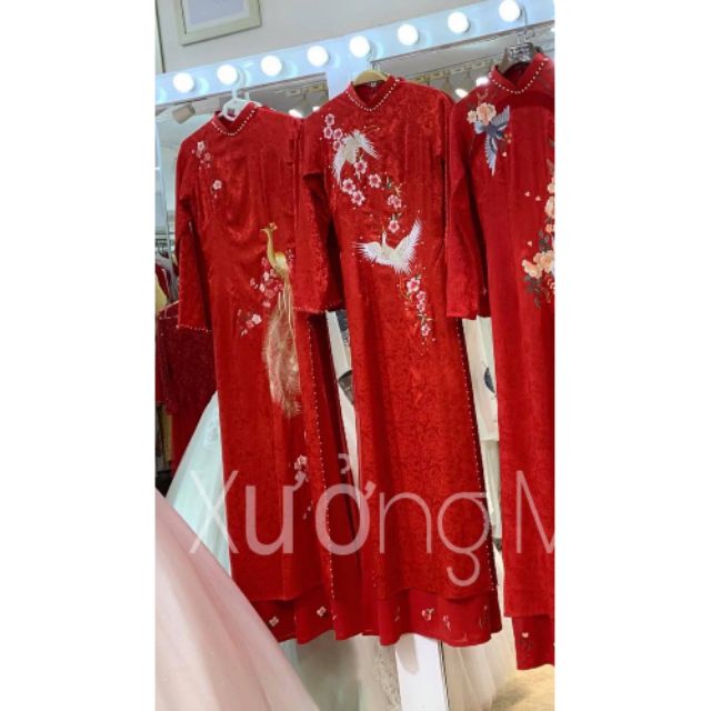 Áo dài gấm tơ thêu 4tà