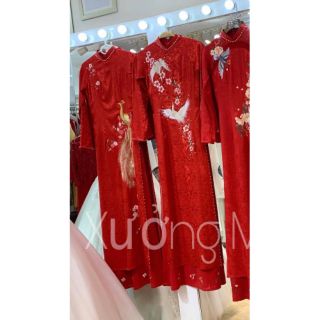 Áo dài gấm tơ thêu 4tà