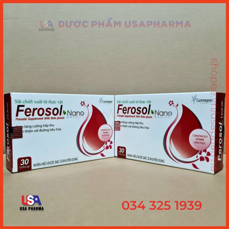 Viên bổ sung sắt FEROSOL NANO giúp tăng cường hấp thụ, thân thiện với đường tiêu hóa - Hộp 30 viên