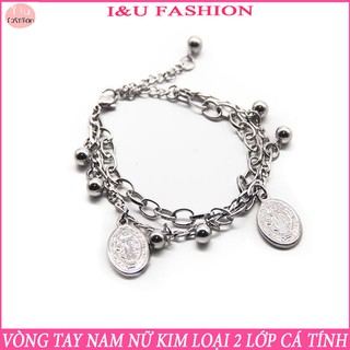 Vòng tay lắc tay UNISEX Nam Nữ , vòng tay đôi , vòng tay nhóm thiết kế 2 lớp gắn miếng kim loại khắc hình độc đáo VT-34