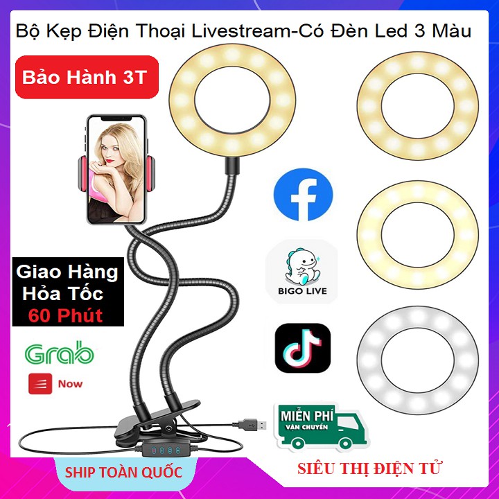 Đèn Led Livestream Kẹp Bàn, Kẹp Điện Thoại - Uốn Dẻo Đa Năng - 3 Màu Đèn - Giá Siêu Rẻ