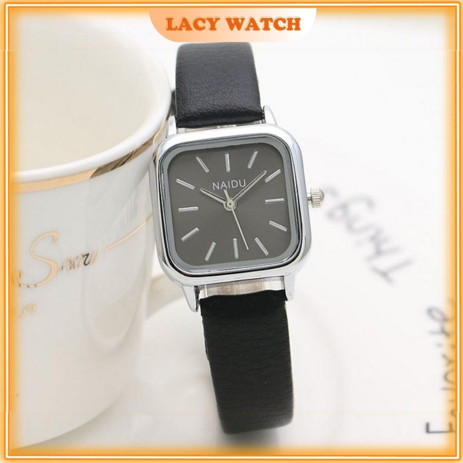Đồng hồ nữ chính hãng đeo tay dây da mặt vuông giá rẻ đẹp LaCy Watch DHND0001