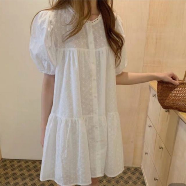 Đầm bầu kết hợp cho con ti thô cotton có cúc phong cách trẻ trung hàng Quảng Châu cao cấp