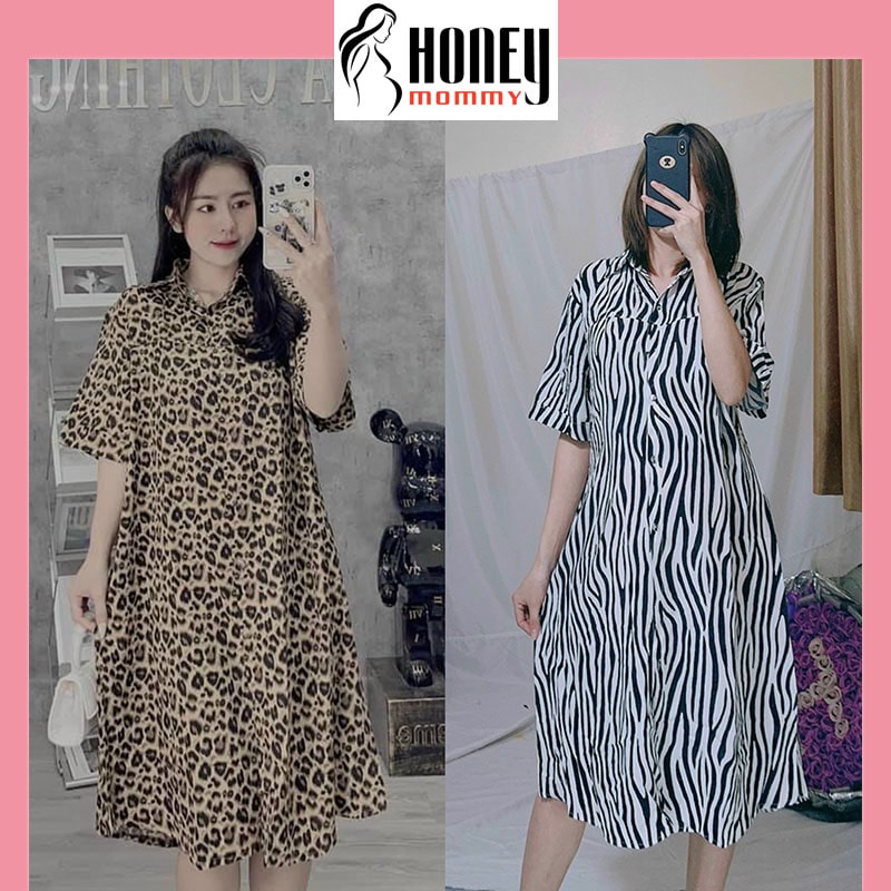 Váy Bầu Đầm Bầu Sơ Mi Dáng Xuông Tay Lỡ Họa Tiết Sang Chảnh Đi Làm Công Sở Dự Tiệc HD2870 Honey Mommy
