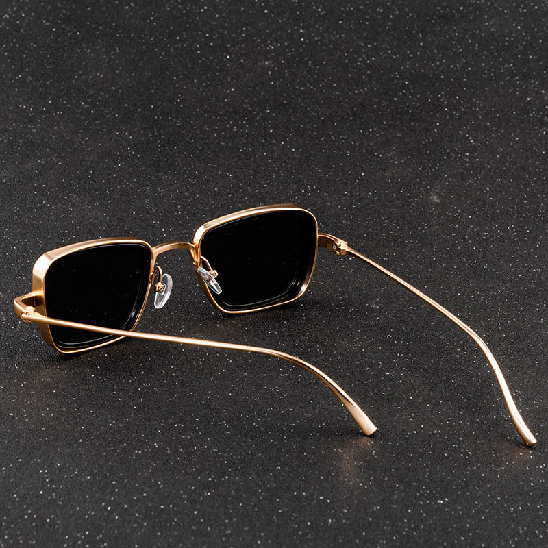 Kính râm gọng vuông làm từ kim loại dày chống tia uv phong cách retro steampunk