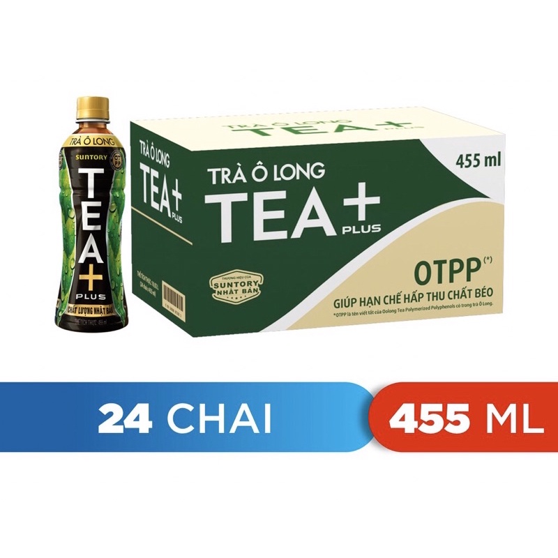 Thùng 24 chai Trà olong Tea Plus 455ml (có đường, không đường)