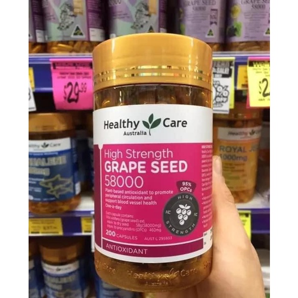 TINH CHẤT HẠT NHO HEALTHY CARR GRAPE SEED 58000MG - 200 VIÊN Úc