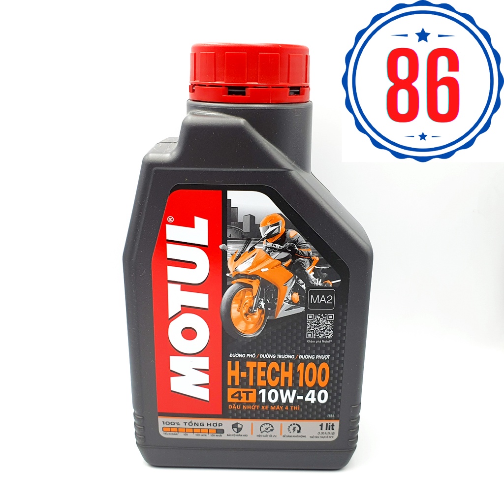 Nhớt tổng hợp 100% cho xe số côn tay Motul H-tech 10W40 1L