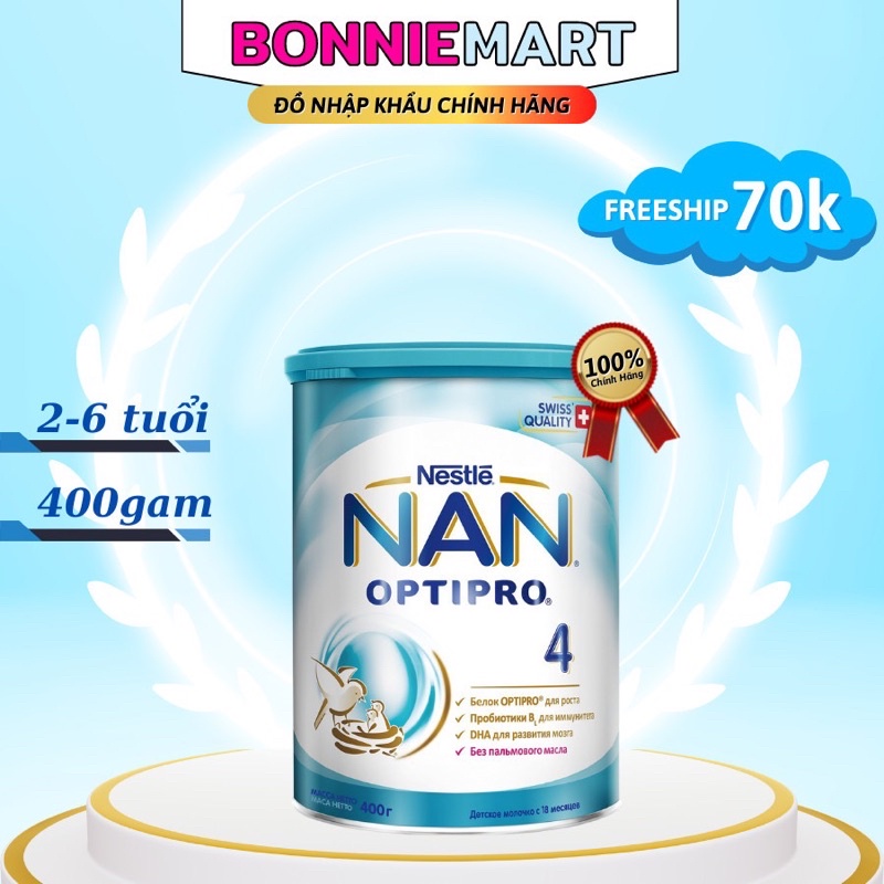 Sữa Nan Optipro Nga Số 4 (400g) bổ sung dinh dưỡng cho trẻ biếng ăn bất dung nạp từ 2 đến 6 tuổi