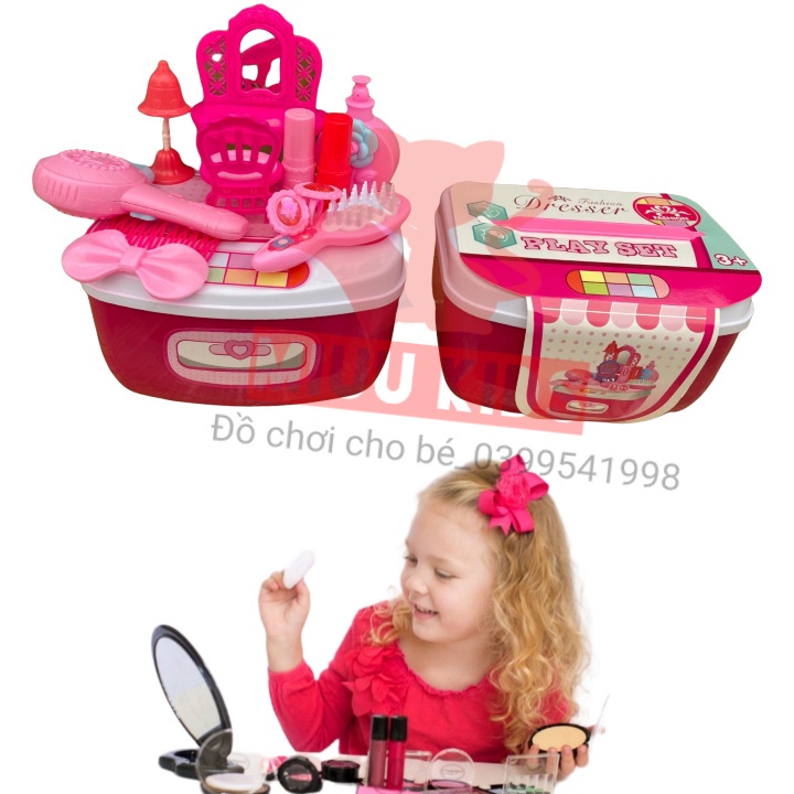 Đồ chơi hộp đồ trang điểm màu hồng cho bé gái bằng nhựa cao cấp