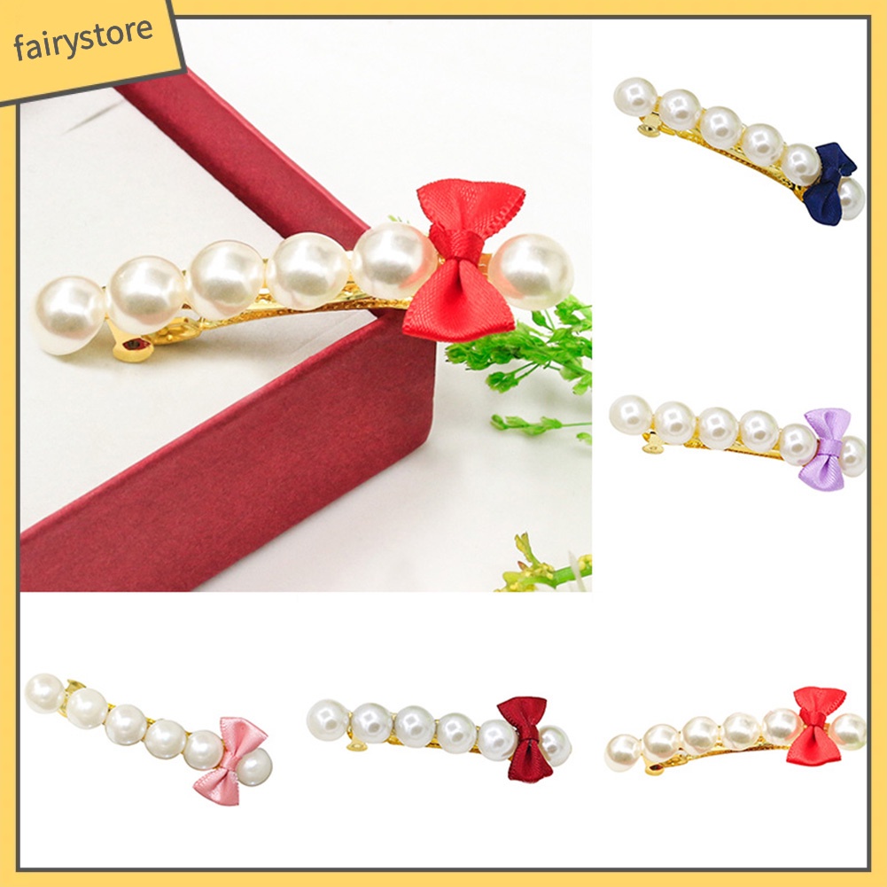 Kẹp tóc hình nơ đính ngọc trai thời trang