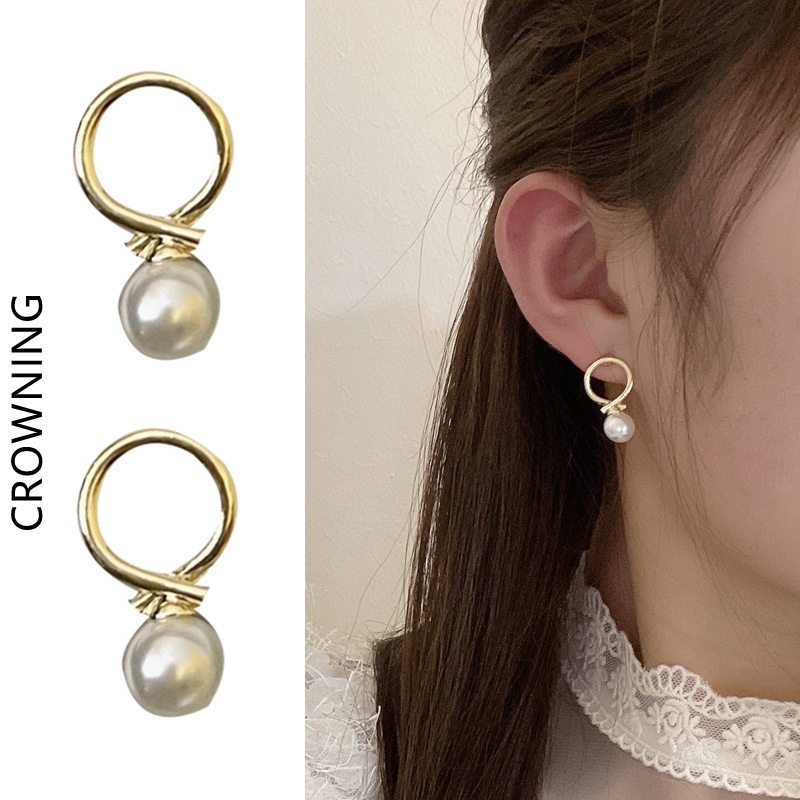 Bông Tai Hình Học Đính Ngọc Trai Bằng Bạc 925 Phong Cách Nhật Hàn Thời Trang Cho Nữ F547