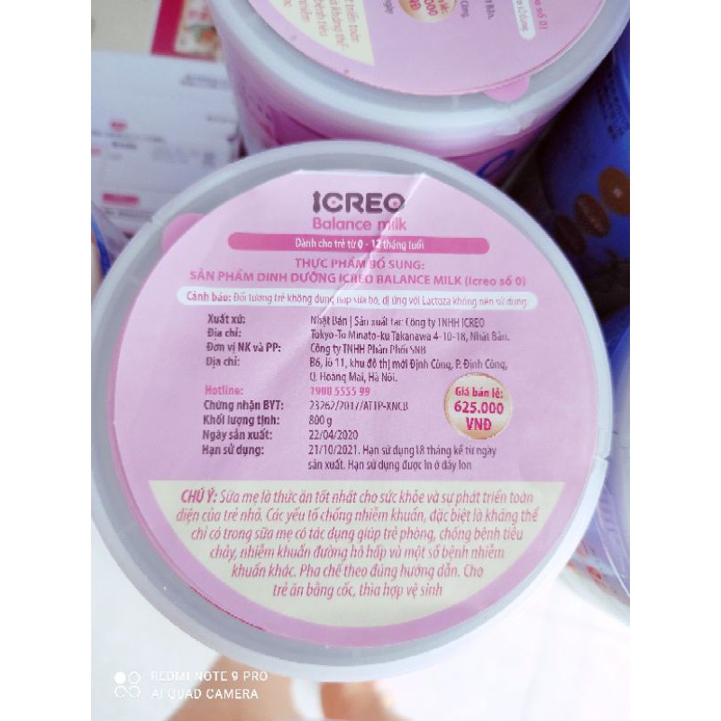 (Date T6/2022_Chính hãng) Sữa Glico Icreo số 0/số 1 hàng nội địa nhật hộp 800g