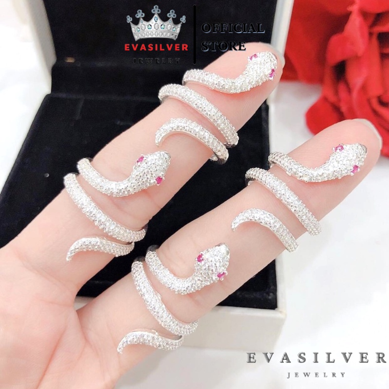 Nhẫn hình rắn chất liệu bạc ta cho nữ, Nhẫn bạc kiểu hở free size phong cách độc lạ cá tính