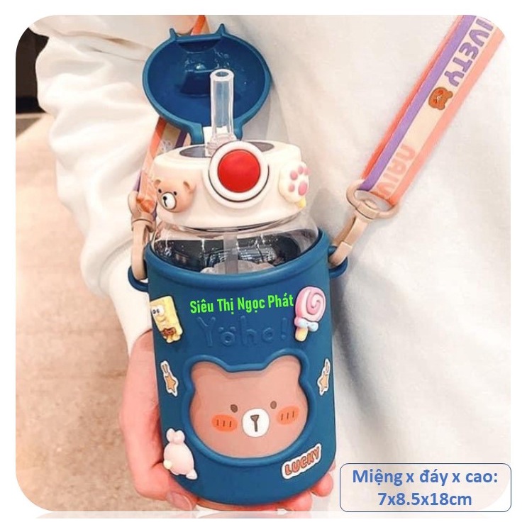 Bình Nước Ngộ Nghĩnh cho Bé 600ML_Có kèm Ống hút, Quai Đeo, Sticker