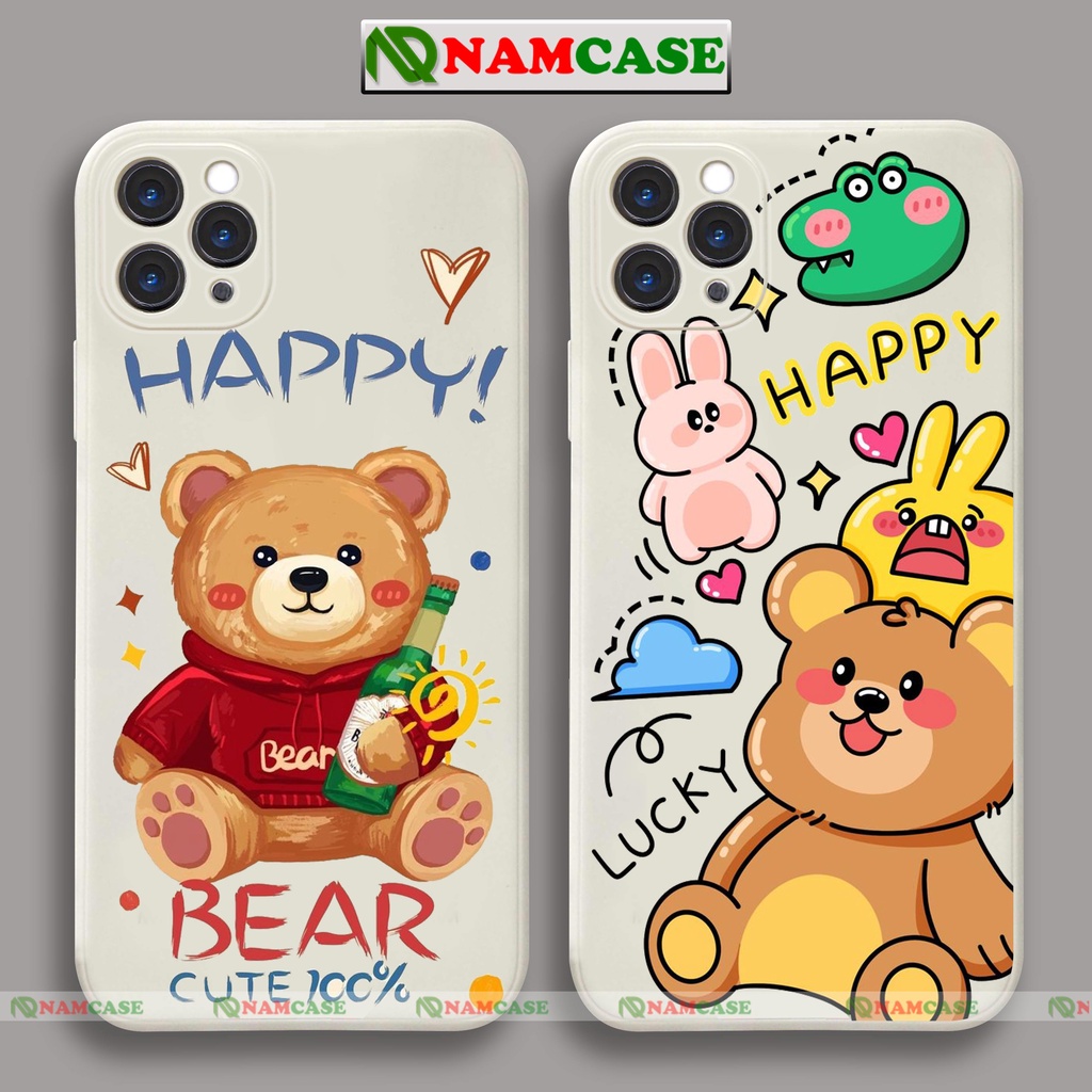 Ốp lưng điện thoại iPhone cặp đôi gấu cute cạnh viền vuông silicon dẻo ip 6/6s/7/8/X/XS/XR/11/12/13/14 Pro Plus Max