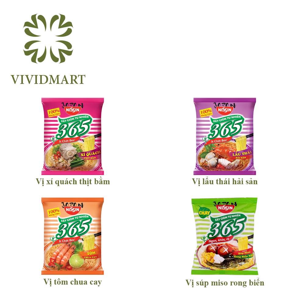 [Gói lẻ] MÌ 365 KHÔNG CHIÊN 4 VỊ: XÍ QUÁCH THỊT BẰM, TÔM CHUA CAY, LẨU THÁI HẢI SẢN, SÚP MISO RONG BIỂN NHẬT - NISSIN | BigBuy360 - bigbuy360.vn