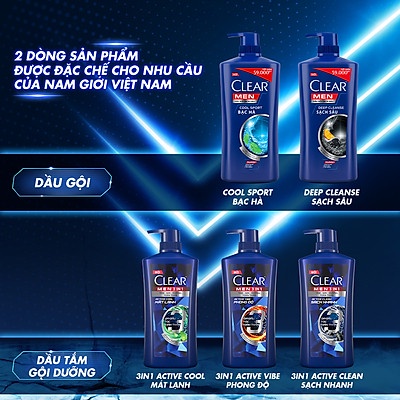 Dầu Gội Đầu cho nam Clear Men đánh bay gàu, ngứa và vi khuẩn mát lạnh cực đỉnh suốt ngày dài 900g