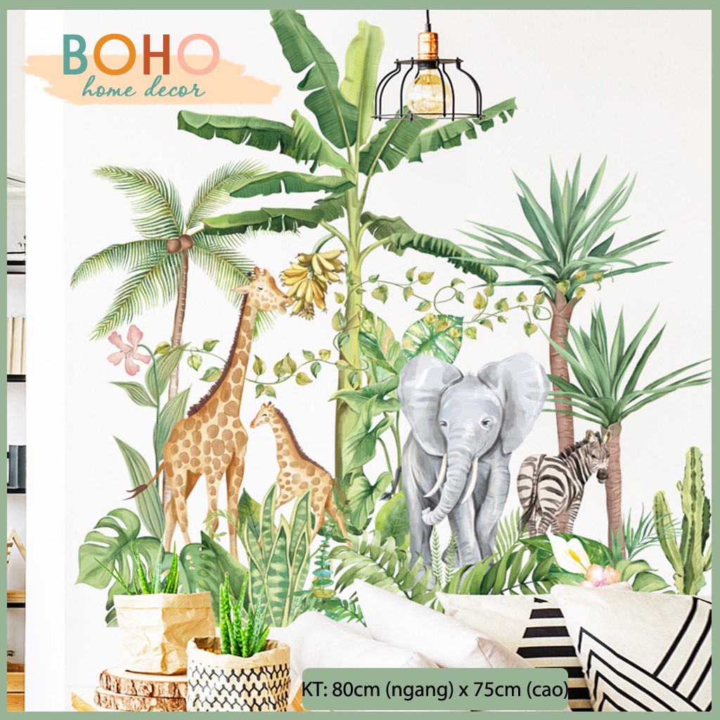 Decal dán tường trang trí tủ, phòng ngủ cho bé hình ngộ nghĩnh mẫu Vườn thú BH75