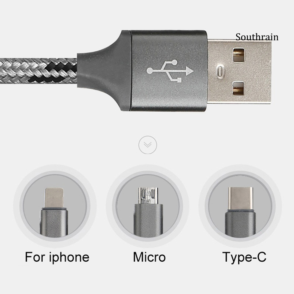 Southrain Universal Fast Charging Data Sync 3 in 1 USB Cable for Type-C Android iPhone