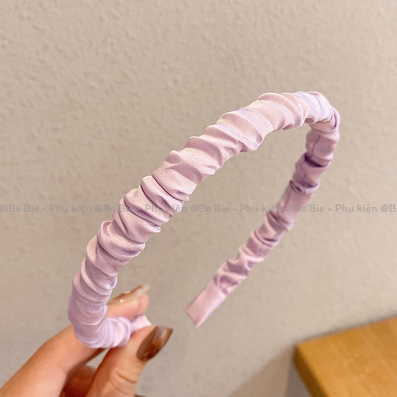 Cài tóc lụa satin nhún màu pastel gọng bé BeBie - BP346