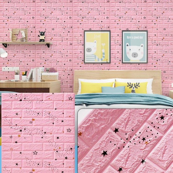 Xốp dán tường 3d Hello Kitty-Doremon sốp dán tường giả gạch giấy dán tường phòng ngủ