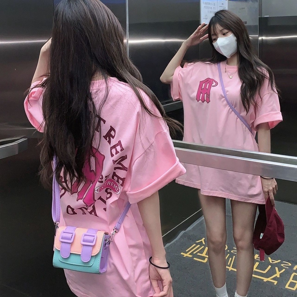 Áo thun ZHELIHANGFEI tay ngắn dáng rộng 100% cotton phong cách thời trang harajuku cho nữ