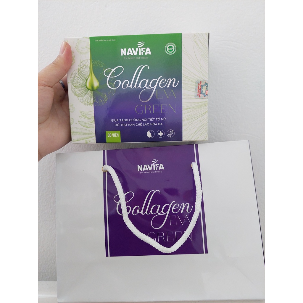 COLLAGEN PEPTID thủy phân NAVIFA Green Eva giúp sáng đẹp da, cân bằng nội tiết. Lọ 30 viên