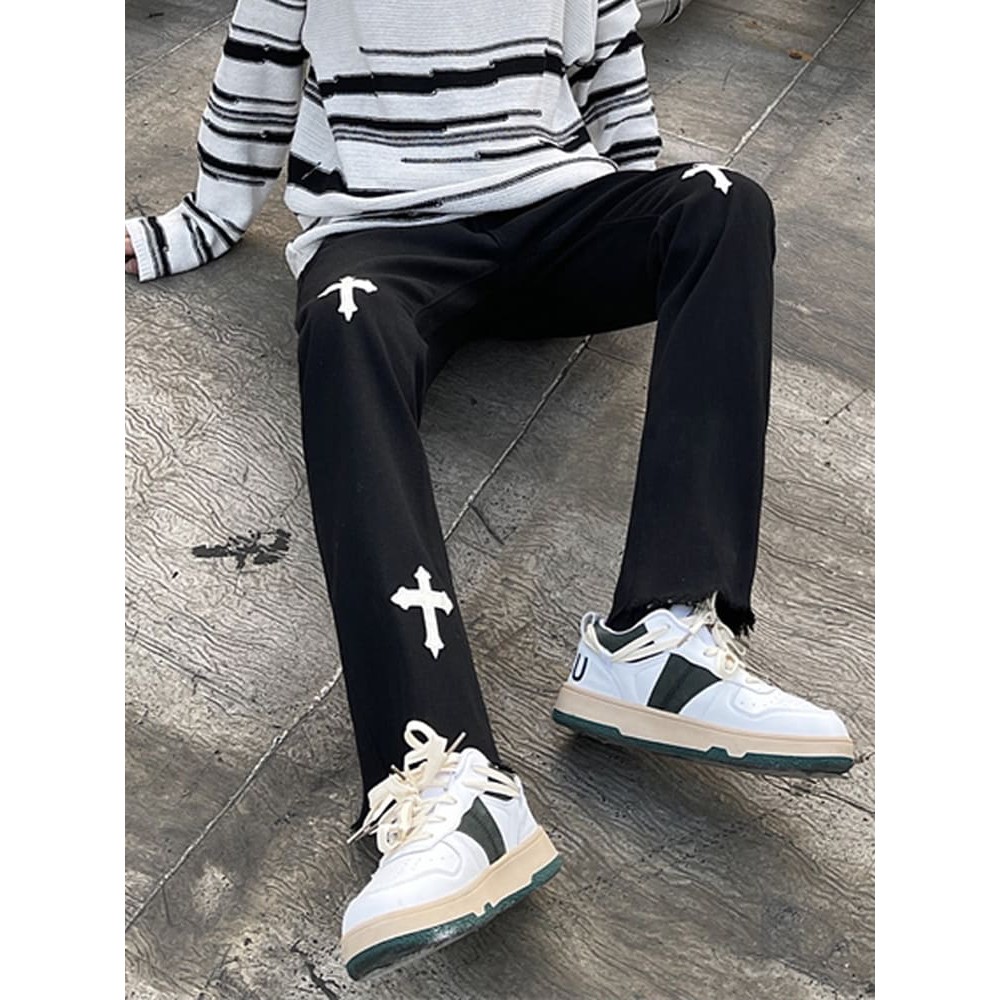 Quần ống Rộng Unisex nam nữ Kaki cao cấp -Kaki mềm Thêu Chữ THập
