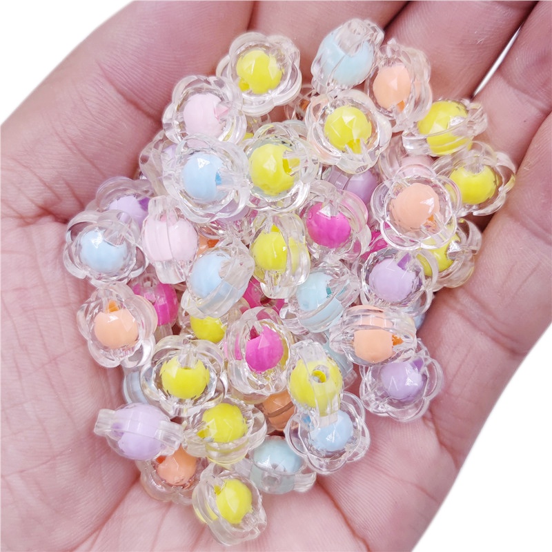 Bộ 20 Hạt Nhựa Trong Suốt Hình Hoa 13mm Làm Vòng Tay/Vòng cổ
